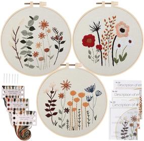 img 4 attached to 🌸 Uphome 3 Pack Embroidery Starter Kit for Beginners | Stamped Cross Stitch Kits with Adorable Floral and Botanical Patterns | Includes Embroidery Hoops and Color Threads | Ideal for Adults and Kids