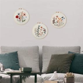 img 1 attached to 🌸 Uphome 3 Pack Embroidery Starter Kit for Beginners | Stamped Cross Stitch Kits with Adorable Floral and Botanical Patterns | Includes Embroidery Hoops and Color Threads | Ideal for Adults and Kids