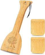 set of 3 sustainable bamboo grill scrapers: bbq wooden scraper, mini pot, pan & bowl scrapers - ideal for griddles and grills, top and between grill grates cleaning, wire bristle brush replacement logo