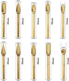 img 3 attached to 🔧 10-Piece Titanium Tungsten Steel Double Cut Burr Set for Woodworking, Drilling, Metal Carving, Engraving & Polishing - 1/4 Head, 1/8 Shank Grinder Bits Kit