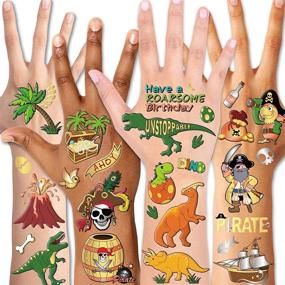 img 4 attached to 🦖 Konsait Dinosaur Pirate Temporary Tattoo for Kids - Exciting Party Favors with 132 Designs!