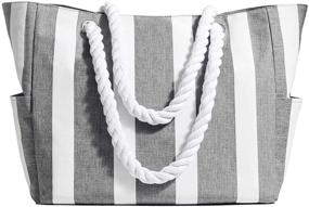 img 3 attached to 👜 Top Zipper Closure Stripe Beach Bag: Large Waterproof Travel Shoulder Bag with Multiple Pockets