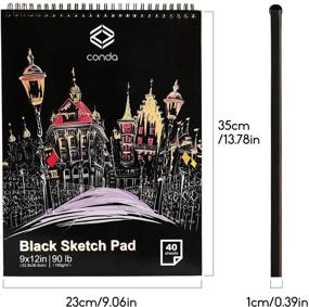 img 3 attached to CONDA 9x12 Black Paper Sketchbook - 40 Sheets (90lb/150gsm) - Double-Sided 📒 Spiral Sketch Pad - Durable Acid-Free Black Drawing Paper for Drawing and Painting