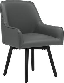 img 4 attached to 🪑 Spire Luxe Swivel Accent Chair: Elegant Black/Smoke Grey Leather for Guest, Dining, and Office Spaces!