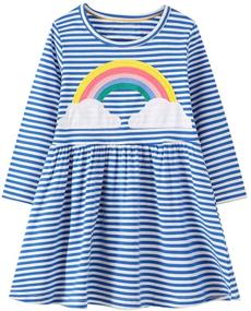 img 4 attached to Girls' Clothing Dresses with Little Unicorn Appliques and Striped Pattern - 1Gds101