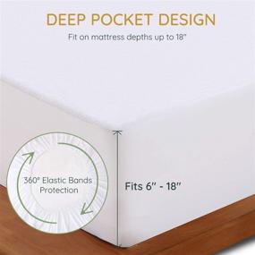 img 1 attached to LUTE 100% Waterproof Queen Size Mattress Protector - Ultra Soft Bamboo Cooling Cover, Vinyl-Free Terry Cloth Topper, Deep Pocket Skirt - Fits Mattresses 6-18 inches