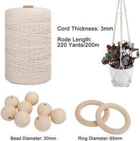 img 3 attached to Outuxed Macrame Kits for Beginners - Macrame Cord 3mm x 220 Yards, 8pcs 30mm Beads, and 2pcs 65mm Wood Rings for Wall Hanging Crafts and Plant Hangers