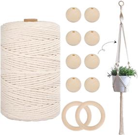 img 4 attached to Outuxed Macrame Kits for Beginners - Macrame Cord 3mm x 220 Yards, 8pcs 30mm Beads, and 2pcs 65mm Wood Rings for Wall Hanging Crafts and Plant Hangers