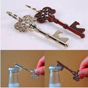 img 1 attached to 🍻 2-Piece Vintage Key Shaped Beer Bottle Opener - Retro Keychain Key Ring in Metal Bronze/Silver - Ideal Tool for Kitchen, Party, or Bar