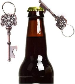 img 4 attached to 🍻 2-Piece Vintage Key Shaped Beer Bottle Opener - Retro Keychain Key Ring in Metal Bronze/Silver - Ideal Tool for Kitchen, Party, or Bar