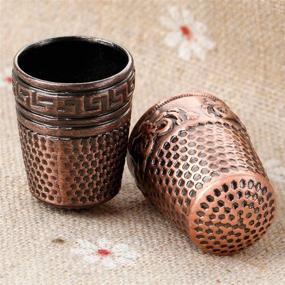 img 1 attached to 🧵 Metal Sewing Thimble Red Bronze, Leather Ring Thimble (1 Pack) - Ultimate Finger Protector for Handmade Sewing