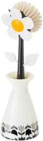 img 3 attached to 🌸 White Vigar Flower Power 11-1/2-Inch Nylon Dish Brush with Black Vase Holder