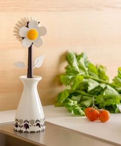 img 1 attached to 🌸 White Vigar Flower Power 11-1/2-Inch Nylon Dish Brush with Black Vase Holder
