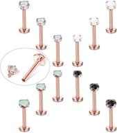 💎 ten miro 12pcs 16g women's helix tragus piercing set - stainless steel lip rings, internally threaded labret studs with cartilage clear cz opal, flat back earrings for monroe medusa piercing - 2/3/4mm jewelry set logo