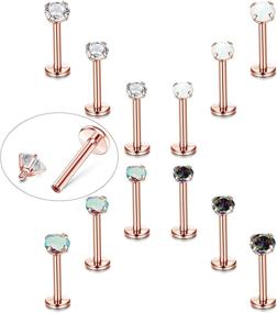 img 4 attached to 💎 TEN MIRO 12PCS 16G Women's Helix Tragus Piercing Set - Stainless Steel Lip Rings, Internally Threaded Labret Studs with Cartilage Clear Cz Opal, Flat Back Earrings for Monroe Medusa Piercing - 2/3/4MM Jewelry Set