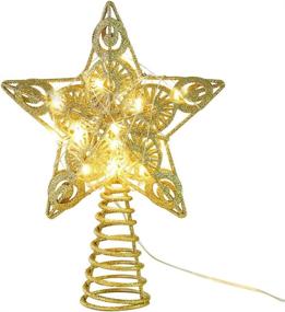 img 2 attached to Shine Bright this Christmas with Juegoal Star Tree Topper - 9 Inches, Gold Lighted, 20 LED Lights Included!