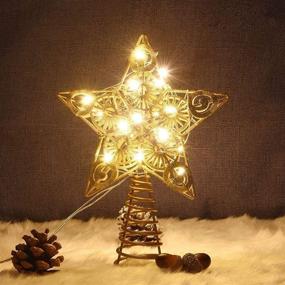 img 4 attached to Shine Bright this Christmas with Juegoal Star Tree Topper - 9 Inches, Gold Lighted, 20 LED Lights Included!