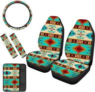🚗 stylish and functional blue aztec print car seat cover set - includes steering wheel cover, console cushion pad, seat belt cover, full set for interior decorative cover - bigcarjob logo