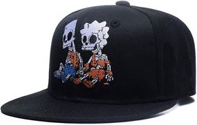 img 4 attached to Quanhaigou Skull Skeleton Baseball Cap - Unisex Solid Flat Bill Snapback Hat with Adjustable Fit