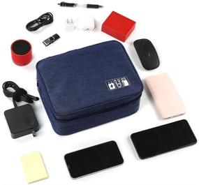 img 2 attached to 🔌 Органайзер для электроники TABITORA: сумка для кабелей и зарядных устройств, USB, SD-карт и многое другое - темно-синий