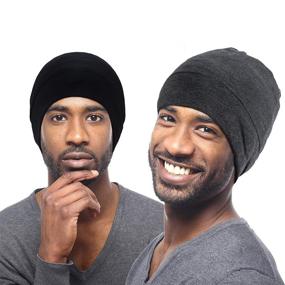 img 4 attached to 🧢 Kenllas Large Sleep Cap for Men: Adjustable Double Layer Night Bonnet for Curly Dreadlock Braid Hair - 2 PCS (Black & Dark Gray)