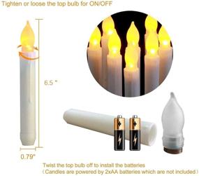 img 1 attached to 🕯️ Homemory 12PCS Flameless LED Taper Candles Lights, Battery Operated Candlesticks with Warm Yellow Flickering Flame, Dripless Fake Floating Taper Candles, 0.79 x 6.5 Inches