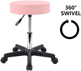 img 1 attached to Height Adjustable Pink Rolling Stool with Swivel and Wheels for Salon, Spa, and Work by KKTONER