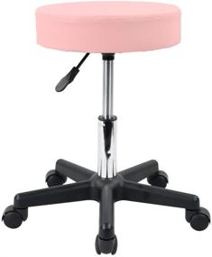 img 4 attached to Height Adjustable Pink Rolling Stool with Swivel and Wheels for Salon, Spa, and Work by KKTONER