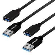 evistr usb 3.0 extension cable - 2pack a-male to a-female usb extender cord | high-speed 5gpbs data transfer for printer, scanner, camera, keyboard, hard drive, flash drive | 6ft, black logo
