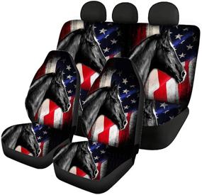 img 4 attached to FKELYI American Style Car Seat Covers For Women Men Full Set 4-Pcs US Flag With Horse Car Seat Cover Back Seat Split Protector Washable Universal Bucket Seat Cover Fit For Car