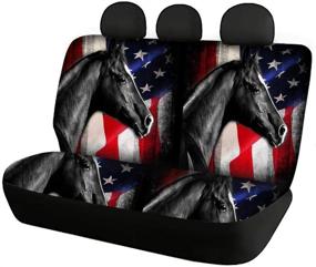 img 3 attached to FKELYI American Style Car Seat Covers For Women Men Full Set 4-Pcs US Flag With Horse Car Seat Cover Back Seat Split Protector Washable Universal Bucket Seat Cover Fit For Car