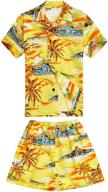 yellow map and surfer palm wave boy hawaiian aloha luau shirt and shorts cabana set logo