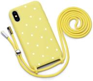 📱 yellow soft silicone crossbody lanyard bumper necklace phone cover compatible with iphone xs max case - white dots pattern logo