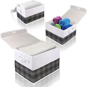 img 4 attached to Bengenta Foldable Storage Bins with Lids - 3 Pack Storage Box Organizer, Stackable Fabric Basket Cube Containers with Handles for Clothes Toys Books CD, Ideal for Home Bedroom Closet Living Room Office (3 Packs, White & Black)