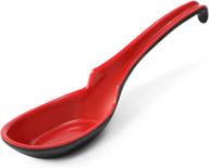 🥣 12 pack asian soup spoons set - rice spoons, melamine chinese won ton soup spoon for soba, pho, ramen, noodle - korean style large spoon with long handle - notch and hook design in red & black logo