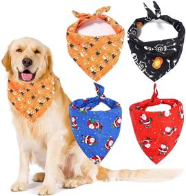 img 4 attached to 🐾 Halloween Dog Bandanas and Christmas Dog Bibs-4 Pack, Triangle Pet Scarfs Neckerchief Pet Costume Accessories for Dogs, Cats, and Pets - Washable & Decorative