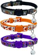 🐱 pohshido 3 pack halloween cat collars: cute pumpkin jack-o-lantern bat spider pattern with safety breakaway and bells for kitty kitten boys and girls (adjustable size: 7.8-12.8 inch) logo