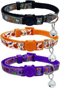 img 4 attached to 🐱 Pohshido 3 Pack Halloween Cat Collars: Cute Pumpkin Jack-O-Lantern Bat Spider Pattern with Safety Breakaway and Bells for Kitty Kitten Boys and Girls (Adjustable Size: 7.8-12.8 inch)