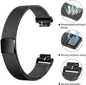 img 2 attached to 📿 AMZPAS Ремешки - Совместимы с Fitbit Inspire 2, Fitbit Inspire HR, Fitbit Inspire и Fitbit Ace 2 - Дышащие ремешки из нержавеющей стали с магнитной застежкой для женщин и мужчин (Маленький, Черный)