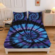 🛏️ dxh tie dye blue fitted sheets set queen size - creative spiral bedding for kids & adults, black blue tie dye pattern, no flat sheet included logo