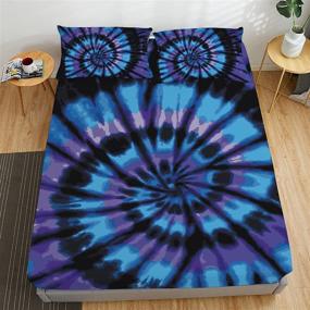 img 2 attached to 🛏️ DXH Tie Dye Blue Fitted Sheets Set Queen Size - Creative Spiral Bedding for Kids & Adults, Black Blue Tie Dye Pattern, No Flat Sheet Included