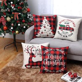 img 3 attached to 🎄 CAROMIO Рождественские чехлы для подушек декорации 18x18, комплект из 4 штук - Праздничный декор Рождества в стиле фермерского дома для дома - Красно-черные каракулевые клетчатые деревья оленей, ржавый грузовик на чехле подушки - Зимний праздничный чехол для подушки на кушетке