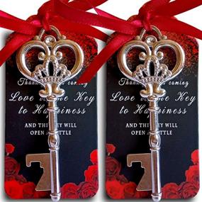 img 4 attached to EFOXMOKO 25 Silver Key Bottle Opener Wedding Favor: Elegant Gratitude with Red Ribbon Tag