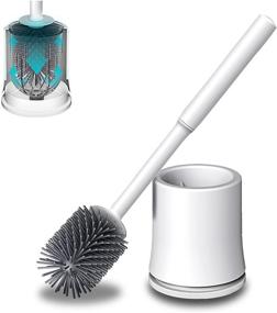 img 4 attached to 🚽 Silicone Toilet Brush and Holder Set: Deep Clean with Non-Slip Long Handle, Floor Stand and Wall Mount – No Drilling Required