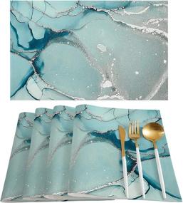 img 4 attached to SUNNIEEV Placemats Turquoise Resistant Farmhouse