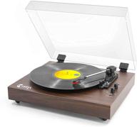 🎵 wireless bluetooth vintage turntable with dual stereo speakers, 3-speed belt-drive record player, auto-stop & wireless playback, brown wood finish logo