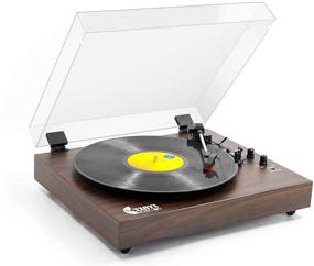 img 3 attached to 🎵 Wireless Bluetooth Vintage Turntable with Dual Stereo Speakers, 3-Speed Belt-Drive Record Player, Auto-Stop & Wireless Playback, Brown Wood Finish