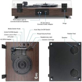 img 1 attached to 🎵 Беспроводной Bluetooth винтажный проигрыватель с двумя стереодинамиками, планетарным приводом на 3 скорости, автовыключением и беспроводным воспроизведением, коричневая отделка из дерева