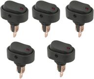 esupport 12v 30a car auto vehicle red led light push button rocker toggle switch on off spst 3 pin control pack of 5 logo