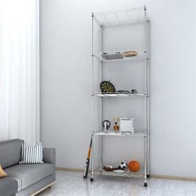 img 2 attached to Homdox Heavy Duty 5 Tier Steel Wire Shelving Unit with Wheels, Chrome Shelves for Garage, Kitchen, and Living Room, 23.2 x 13.8 x 72 inches (L x W x H)